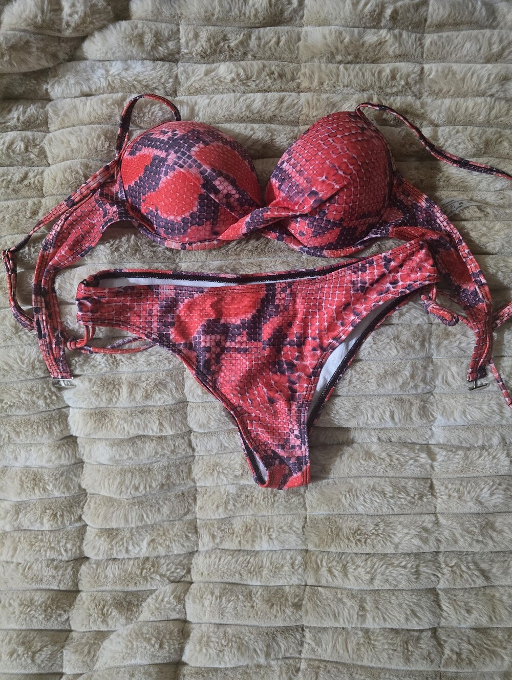 Red Snake-Print Push-Up Bikini Set